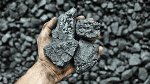 A hand holding some coal